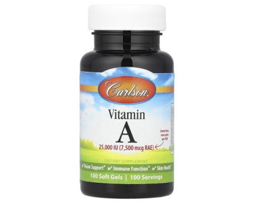 Carlson, Vitamin A, 7,500 mcg RAE (25,000 IU), 100 Soft Gels