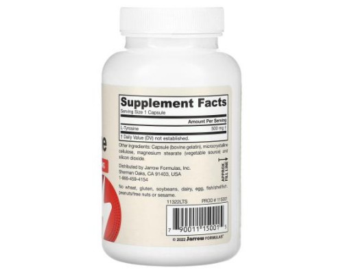Jarrow Formulas, L-Tyrosine, 500 mg, 100 Capsules Jarrow Formulas, L-Tyrosine, 500 mg, 100 Capsules