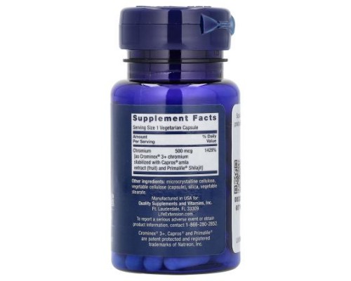 Life Extension, Optimized Chromium with Crominex 3+, 500 mcg, 60 Vegetarian Capsules