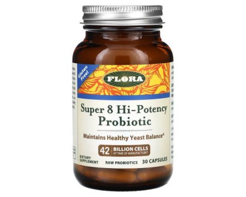 Flora, Super 8 Hi-Potency Probiotic, 42 Billion Cells, 30 Capsules