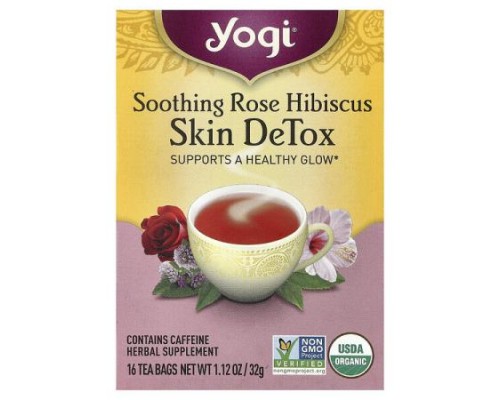 Yogi Tea, Skin DeTox, Soothing Rose Hibiscus, 16 Tea Bags, 1.12 oz (32 g)