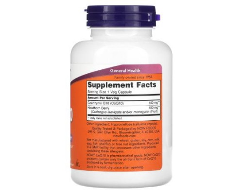 NOW Foods, CoQ10 With Hawthorn Berry, 100 mg, 180 Veg Capsules