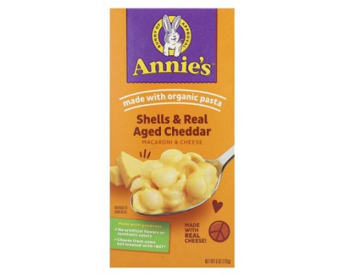 Annie's Homegrown, Macaroni & Cheese, Shells & Real Aged Cheddar, 6 oz (170 g) Annie's Homegrown, Macaroni & Cheese, Shells & Real Aged Cheddar, 6 oz (170 g)