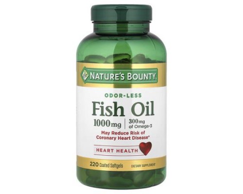 Nature's Bounty, Odor-Less Fish Oil, 1,000 mg, 220 Coated Softgels
