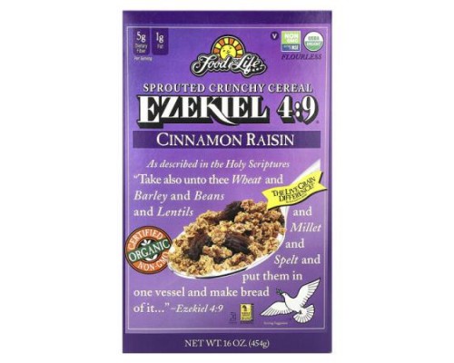 Food For Life, Ezekiel 4:9® Sprouted Crunchy Cereal, Cinnamon Raisin, 16 oz (454 g) Food For Life, Ezekiel 4:9® Sprouted Crunchy Cereal, Cinnamon Raisin, 16 oz (454 g)