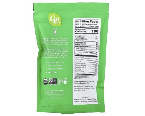 Go Raw, Organic Sprouted Pumpkin Seeds, Sea Salt, 14 oz (397 g) Go Raw, Organic Sprouted Pumpkin Seeds, Sea Salt, 14 oz (397 g)