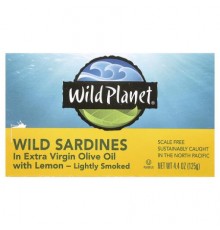 Wild Planet, Wild Sardines In Extra Virgin Olive Oil with Lemon, Lightly Smoked, 4.4 oz (125 g)