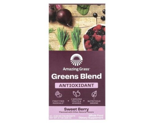 Amazing Grass, Greens Blend, Antioxidant, Sweet Berry, 15 Packets, 0.24 oz (7 g) Each Amazing Grass, Greens Blend, Antioxidant, Sweet Berry, 15 Packets, 0.24 oz (7 g) Each