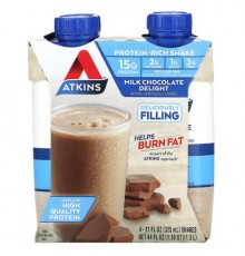 Atkins, Protein-Rich Shake, Milk Chocolate Delight, 4 Shakes, 11 fl oz (325 ml) Each