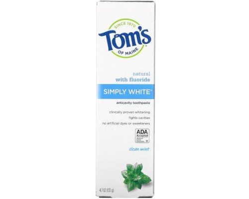 Tom's of Maine, Simply White Anticavity Toothpaste with Fluoride, Clean Mint, 4.7 oz (133 g)