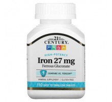 21st Century, High-Potency Iron, 27 mg, 110 Easy to Swallow Tablets
