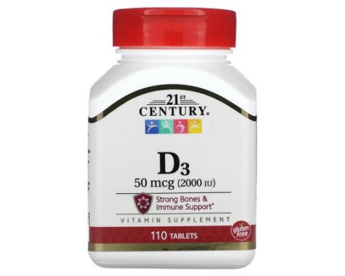 21st Century, Vitamin D3, 50 mcg (2,000 IU), 110 Tablets 21st Century, Vitamin D3, 50 mcg (2,000 IU), 110 Tablets