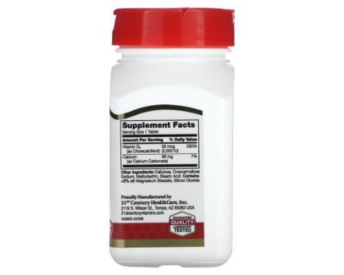 21st Century, Vitamin D3, 50 mcg (2,000 IU), 110 Tablets 21st Century, Vitamin D3, 50 mcg (2,000 IU), 110 Tablets