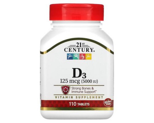 21st Century, Vitamin D3, 125 mcg (5,000 IU), 110 Tablets 21st Century, Vitamin D3, 125 mcg (5,000 IU), 110 Tablets
