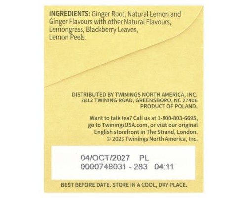 Twinings, Flavored Herbal Tea, Lemon & Ginger, Caffeine Free, 20 Tea Bags, 1.06 oz (30 g)