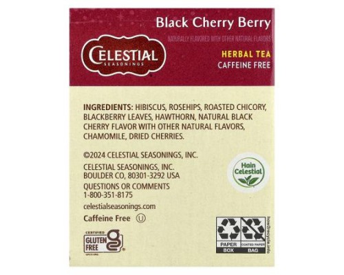 Celestial Seasonings, Herbal Tea, Black Cherry Berry, Caffeine Free, 20 Tea Bags, 1.6 oz (45 g)
