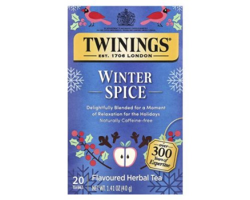 Twinings, Flavored Herbal Tea, Winter Spice, Caffeine Free, 20 Tea Bags, 1.41 oz (40 g)