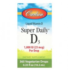 Carlson, Super Daily® D3, 25 mcg (1,000 IU), 0.35 fl oz (10.3 ml)