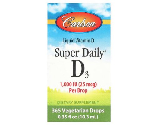 Carlson, Super Daily® D3, 25 mcg (1,000 IU), 0.35 fl oz (10.3 ml)
