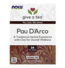 NOW Foods, give a tea, Pau D'Arco, Caffeine-Free, 24 Tea Bags, 1.7 oz (48 g)