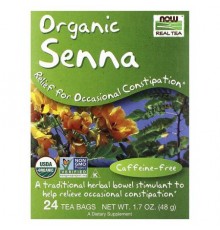 NOW Foods, Real Tea, Organic Senna, Caffeine-Free, 24 Tea Bags, 1.7 oz (48 g)