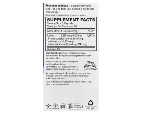 Terry Naturally, Tri-Iodine®, 6.25 mg , 90 Capsules
