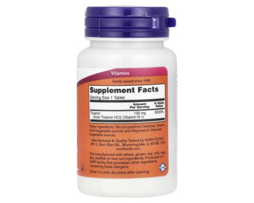 NOW Foods, B-1, 100 mg, 100 Tablets