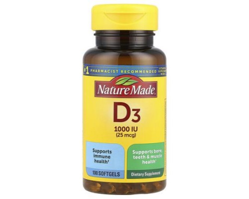 Nature Made, Vitamin D3, 25 mcg (1,000 IU), 100 Softgels