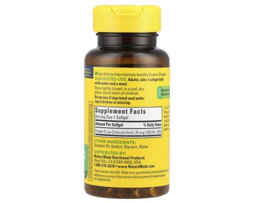 Nature Made, Vitamin D3, 25 mcg (1,000 IU), 100 Softgels