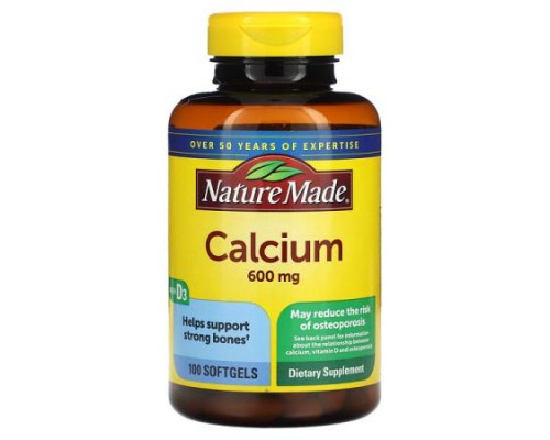 Nature Made, Calcium with Vitamin D3, 600 mg, 100 Softgels Nature Made, Calcium with Vitamin D3, 600 mg, 100 Softgels