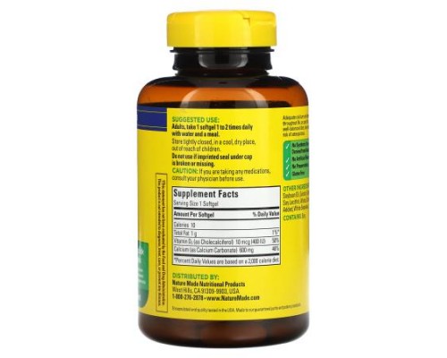 Nature Made, Calcium with Vitamin D3, 600 mg, 100 Softgels Nature Made, Calcium with Vitamin D3, 600 mg, 100 Softgels