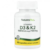 NaturesPlus, Vitamin D3 & K2, 90 Capsules
