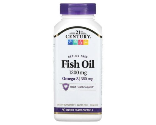 21st Century, Fish Oil, Omega-3, 1,200 mg, 90 Enteric Coated Softgels 21st Century, Fish Oil, Omega-3, 1,200 mg, 90 Enteric Coated Softgels