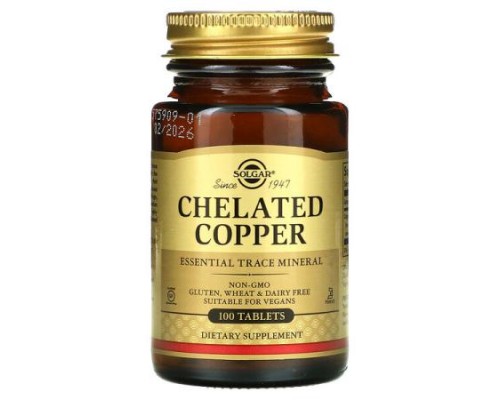 Solgar, Chelated Copper, 100 Tablets (2.5 mg per Tablet) Solgar, Chelated Copper, 100 Tablets (2.5 mg per Tablet)