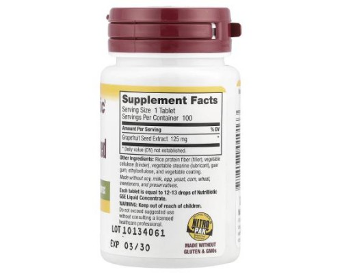 NutriBiotic, Grapefruit Seed Extract, High Potency, 125 mg, 100 Tablets NutriBiotic, Grapefruit Seed Extract, High Potency, 125 mg, 100 Tablets