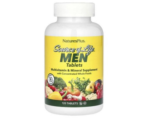 NaturesPlus, Source of Life Men, Multivitamin & Mineral Supplement with Concentrated Whole Foods, Iron-Free, 120 Tablets