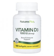 NaturesPlus, Vitamin D3, 25 mcg (1,000 IU), 180 Softgels