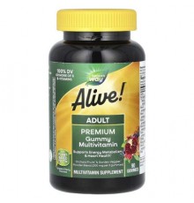 Nature's Way, Alive! Adult Premium Gummies Multivitamin, Grape and Cherry, 90 Gummies