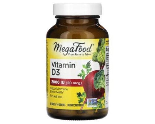 MegaFood, Vitamin D3, 50 mcg (2,000 IU), 60 Tablets