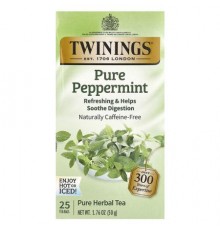 Twinings, Pure Herbal Tea, Pure Peppermint, Caffeine Free, 25 Tea Bags, 1.76 oz (50 g)