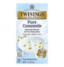 Twinings, Pure Herbal Tea, Pure Camomile, Caffeine-Free, 25 Tea Bags, 1.32 oz (37 g)