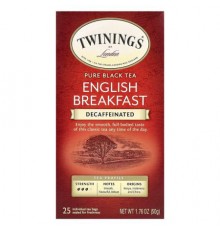 Twinings, Pure Black Tea, English Breakfast, Decaffeinated, 25 Tea Bags, 1.76 oz (50 g)