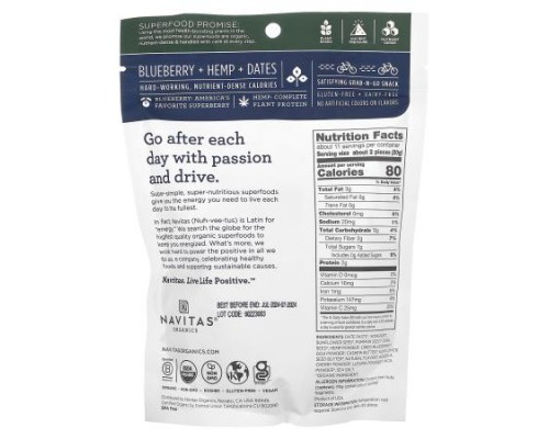 Navitas Organics, Organic Power Snacks, Blueberry Hemp, 8 oz (227 g) Navitas Organics, Organic Power Snacks, Blueberry Hemp, 8 oz (227 g)