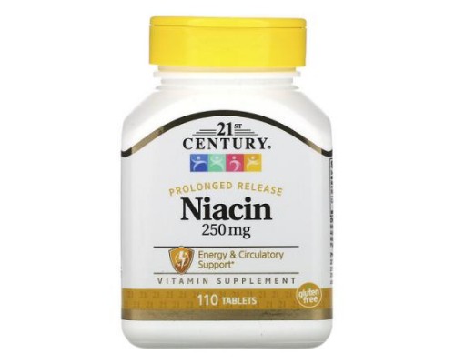 21st Century, Niacin, Prolonged Release, 250 mg, 110 Tablets 21st Century, Niacin, Prolonged Release, 250 mg, 110 Tablets