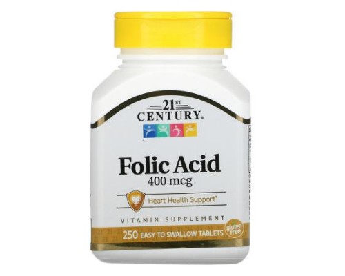 21st Century, Folic Acid, 400 mcg, 250 Easy to Swallow Tablets 21st Century, Folic Acid, 400 mcg, 250 Easy to Swallow Tablets