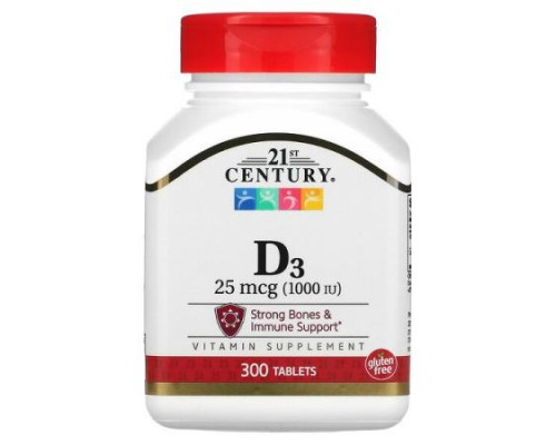 21st Century, Vitamin D3, 25 mcg (1,000 IU), 300 Tablets 21st Century, Vitamin D3, 25 mcg (1,000 IU), 300 Tablets