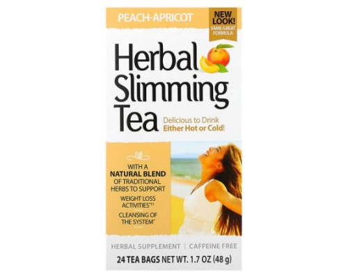 21st Century, Herbal Slimming Tea, Peach-Apricot, Caffeine Free, 24 Tea Bags, 1.7 oz (48 g) 21st Century, Herbal Slimming Tea, Peach-Apricot, Caffeine Free, 24 Tea Bags, 1.7 oz (48 g)