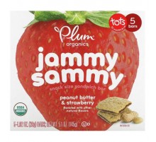 Plum Organics, Jammy Sammy, Snack Size Sandwich Bar, 15 Months & Up, Peanut Butter & Strawberry, 5 Bars, 1.02 oz (29 g) Each