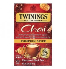 Twinings, Flavored Black Tea, Chai, Pumpkin Spice, 20 Tea Bags, 1.41 oz (40 g)