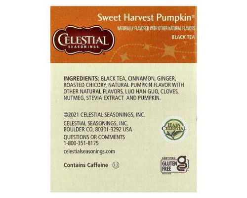 Celestial Seasonings, Black Tea, Sweet Harvest Pumpkin, 18 Tea Bags, 2 oz (57 g)